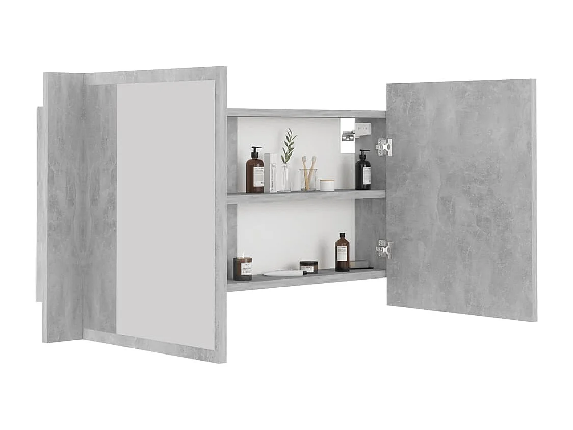 Badkamerkast met spiegel en LED 90x12x45 cm acryl betongrijs