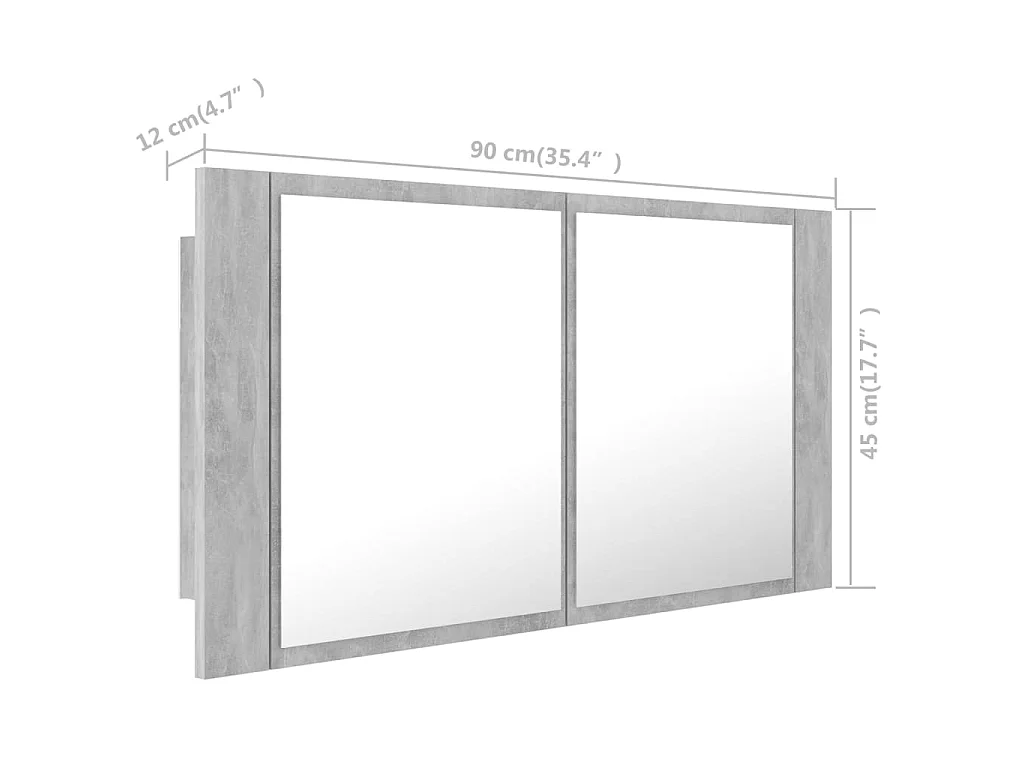 Armoire de salle de bain à miroir LED Gris béton Acrylique