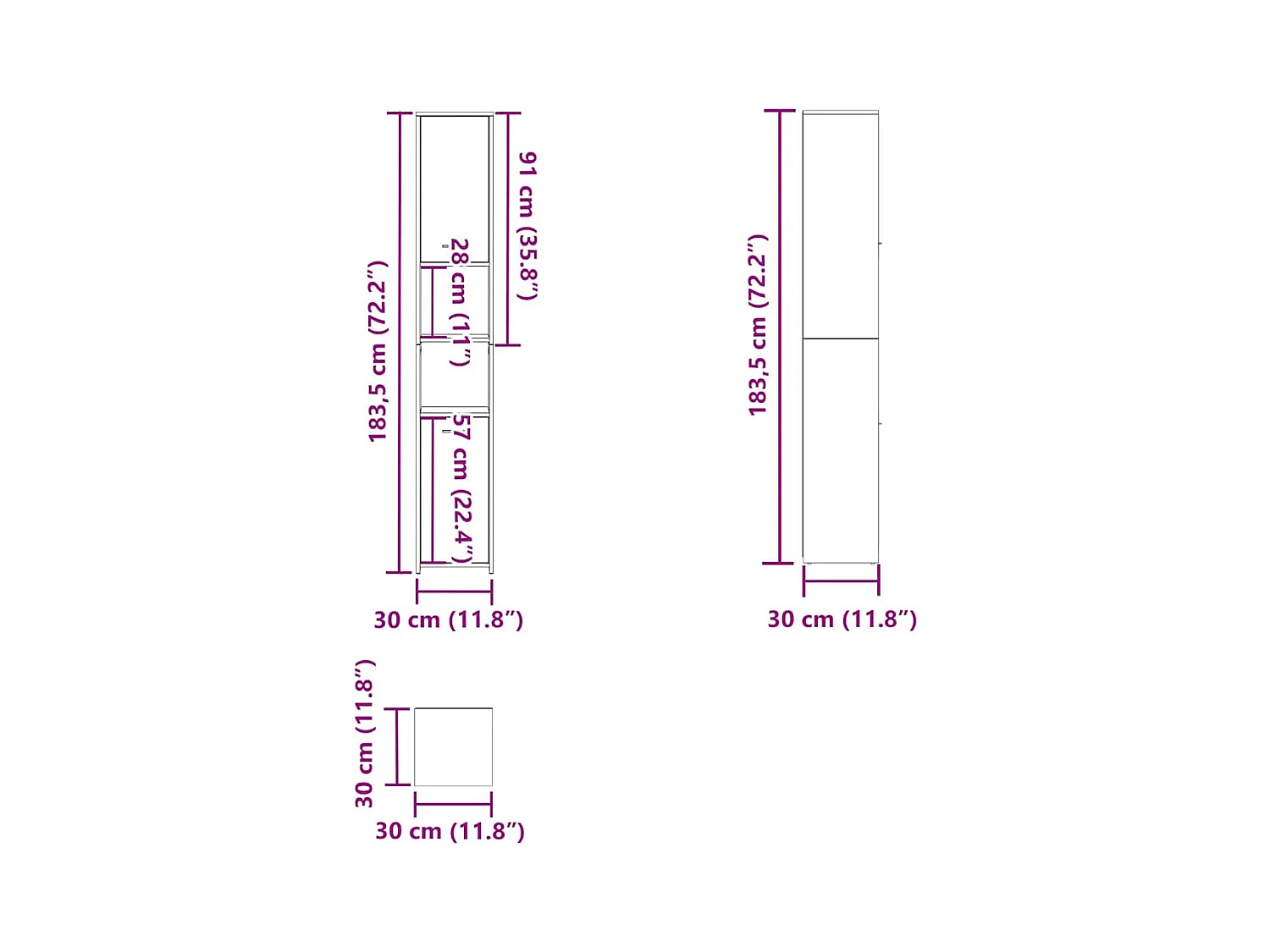 Mobile da Bagno Nero 30x30x183,5 cm in Legno tecnico