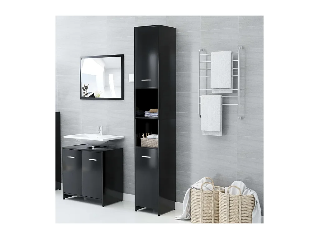 Armoire de salle de bain Noir 30x30x183,5 cm Bois d'ingénierie