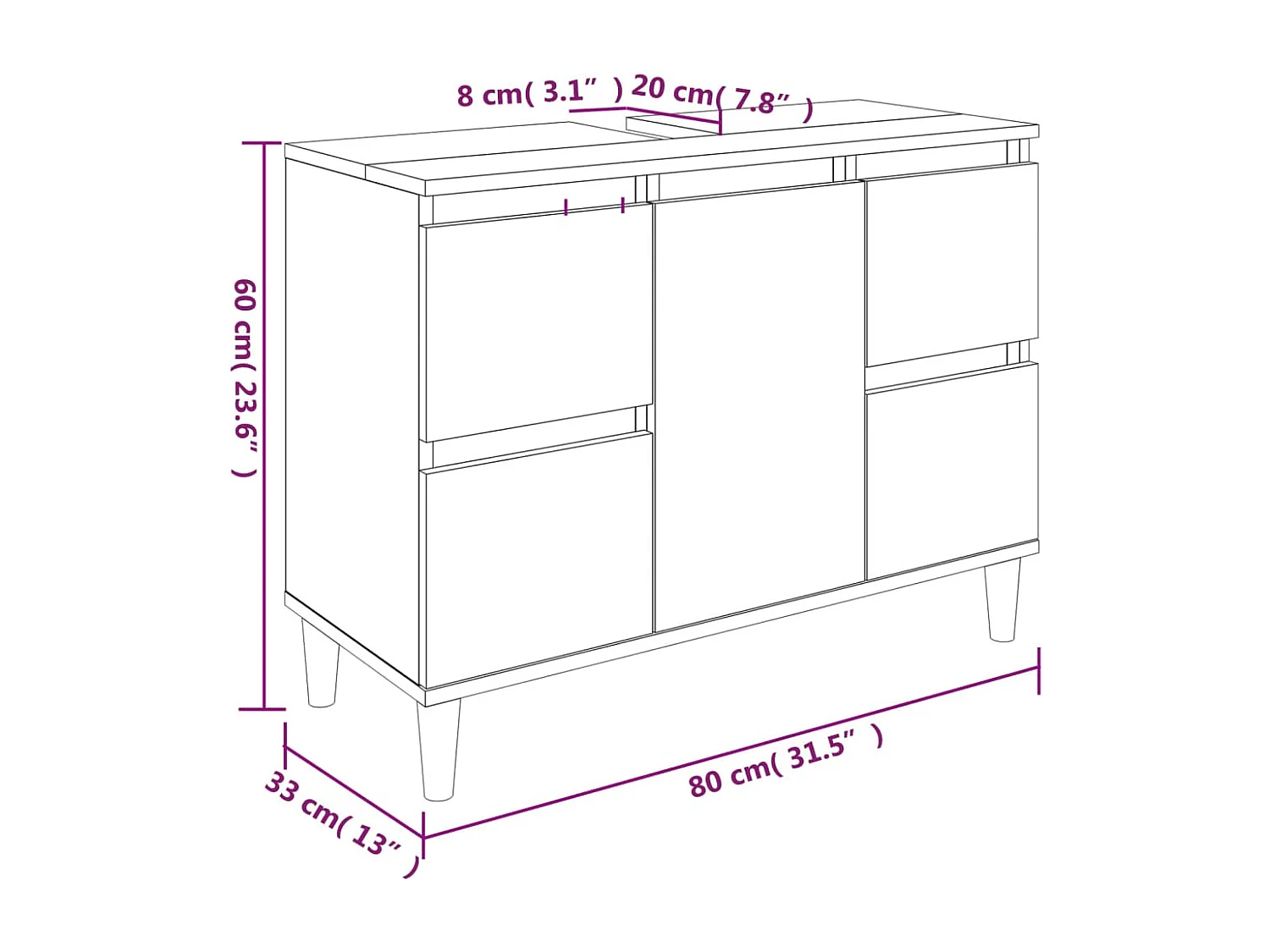 Waschbeckenunterschrank Grau Sonoma 80x33x60 cm Holzwerkstoff