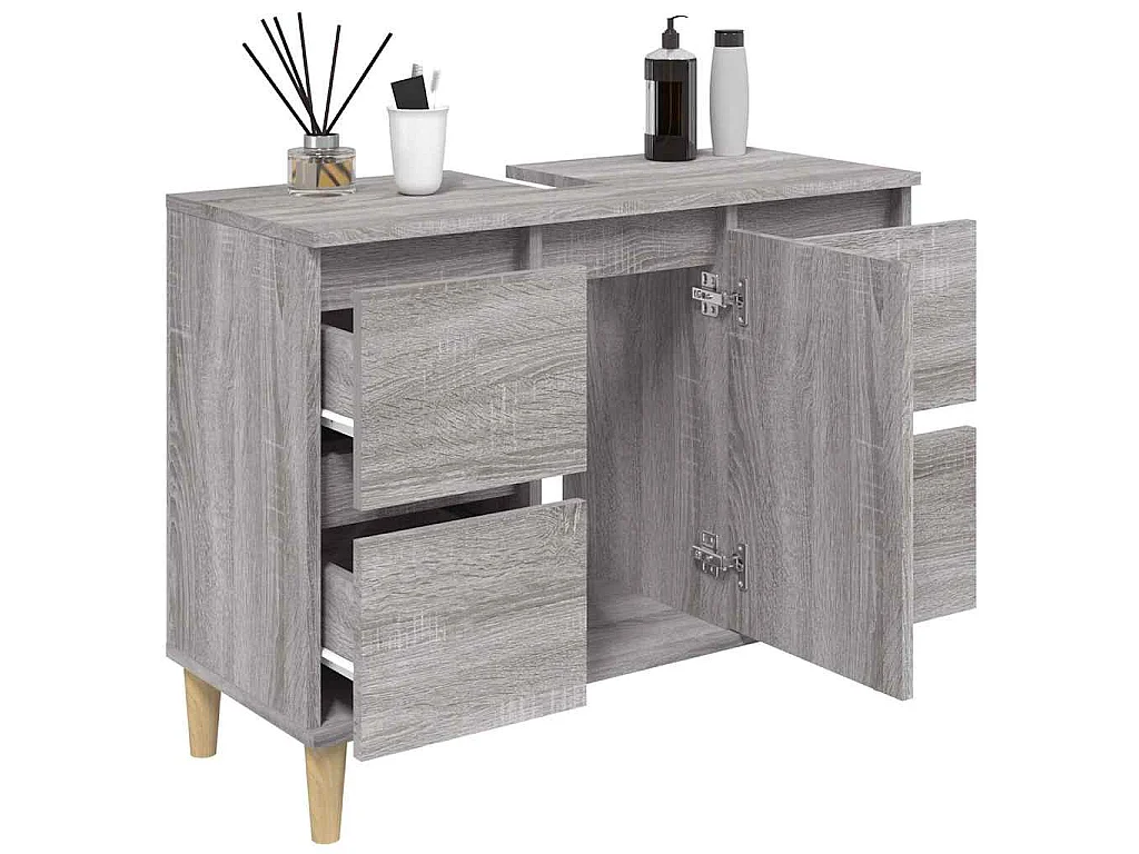 Armario de lavabo madera contrachapada gris Sonoma 80x33x60 cm