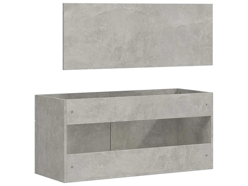 Badkamerkast met spiegel bewerkt hout betongrijs