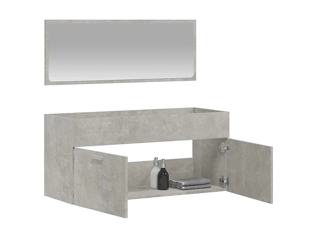 Armoire de bain avec miroir gris béton bois d'ingénierie