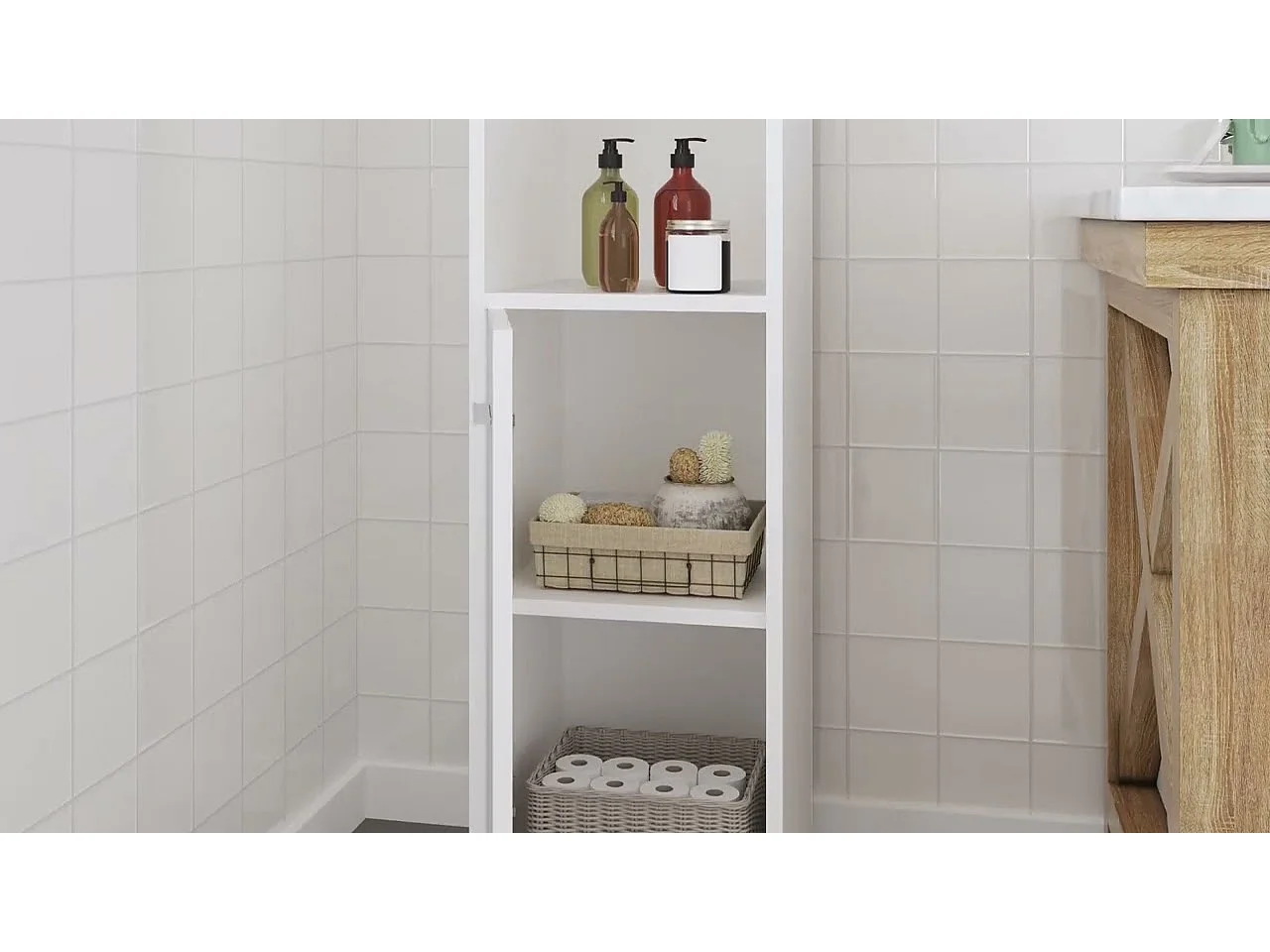 Armoire de salle de bain Blanc 30x30x183,5 cm Bois d'ingénierie