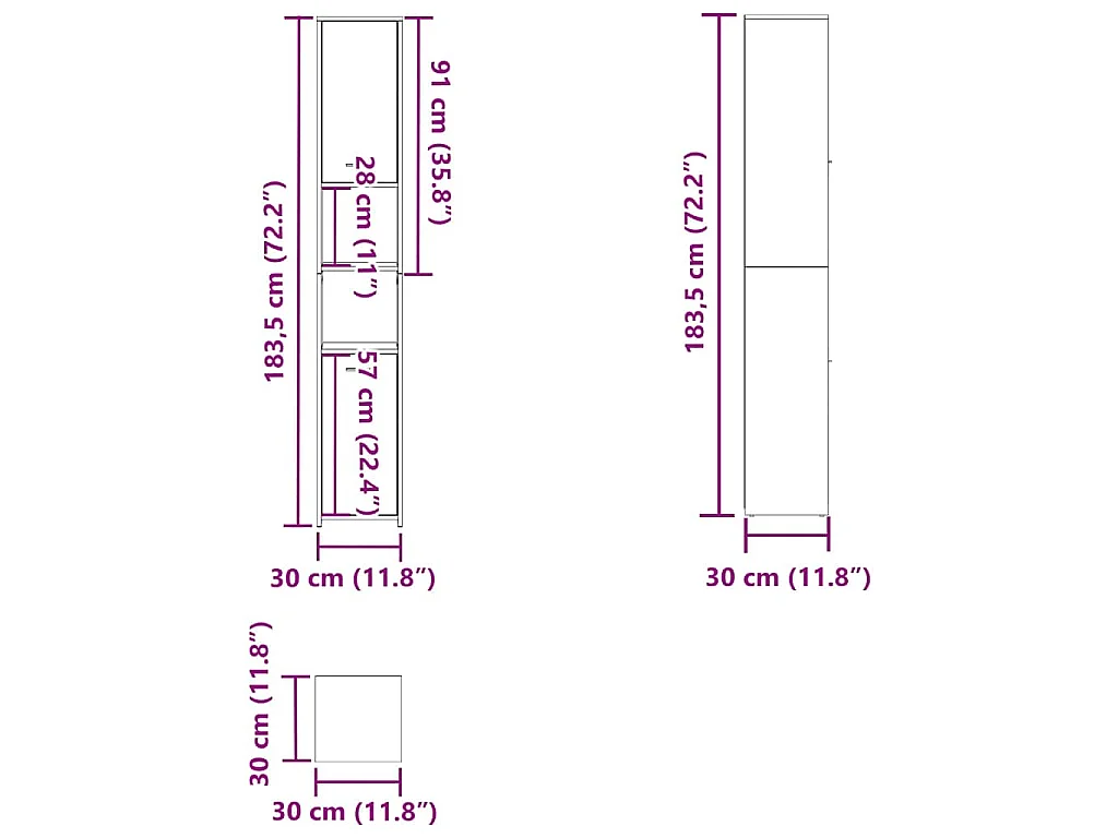 Armario de baño madera contrachapada blanco 30x30x183,5 cm