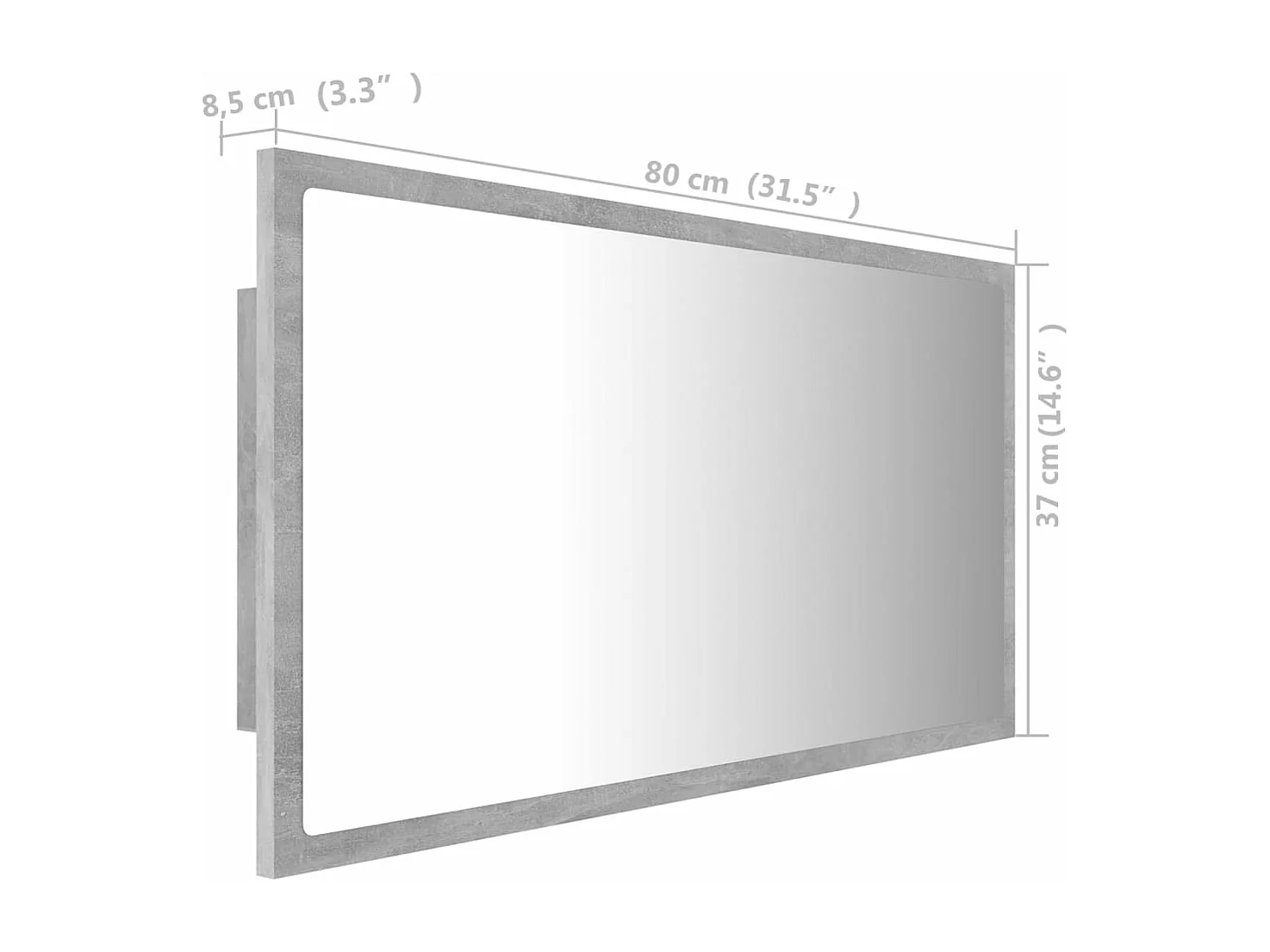 LED-Badspiegel Betongrau 80x8,5x37 cm Acryl