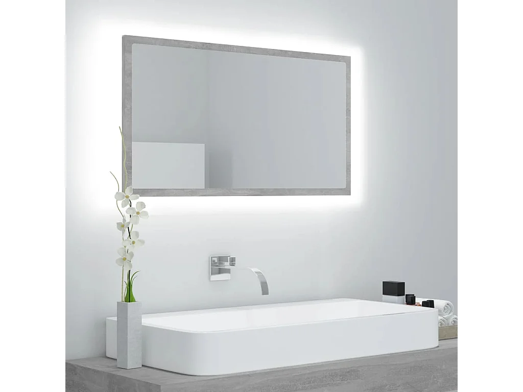 Espelho casa de banho c/ LED 80x8,5x37cm acrílico cinza cimento