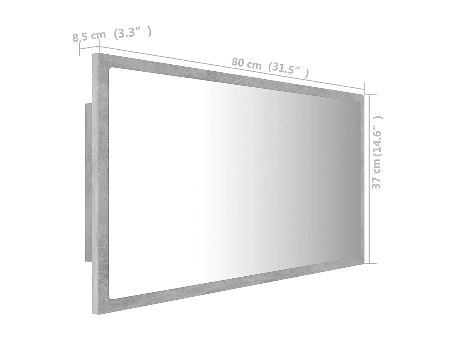 Espelho casa de banho c/ LED 80x8,5x37cm acrílico cinza cimento