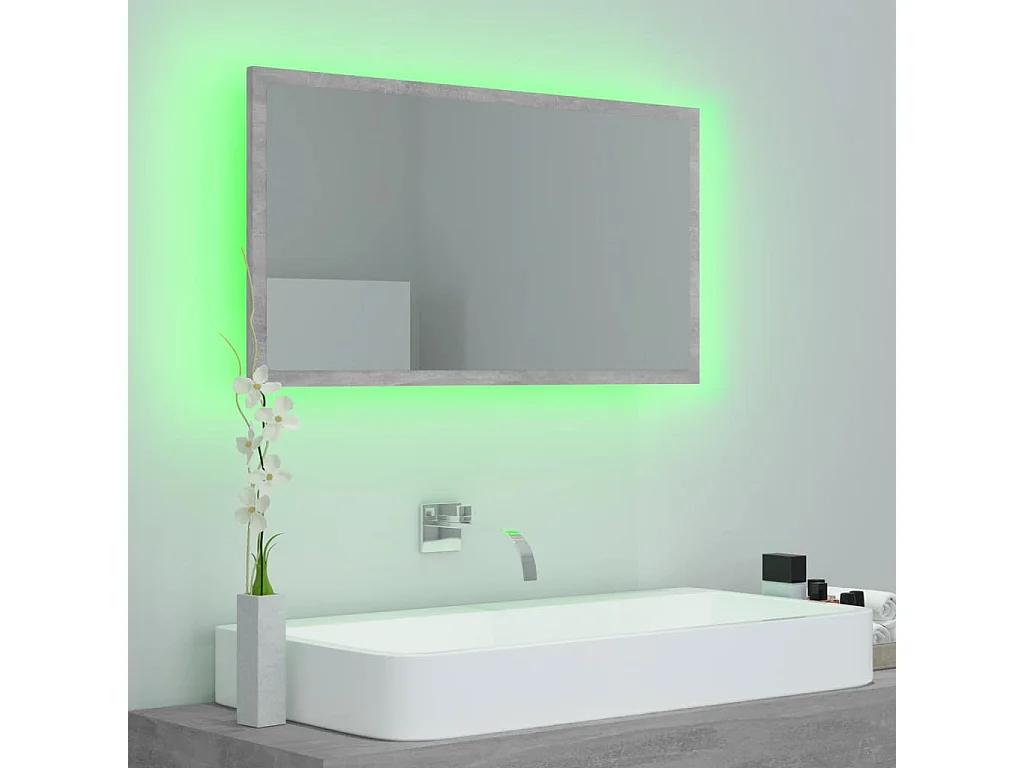 Espelho casa de banho c/ LED 80x8,5x37cm acrílico cinza cimento