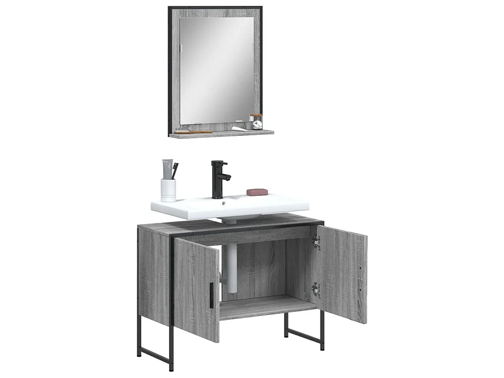 Set Mobili da Bagno 2 pz Grigio Sonoma in Legno Multistrato