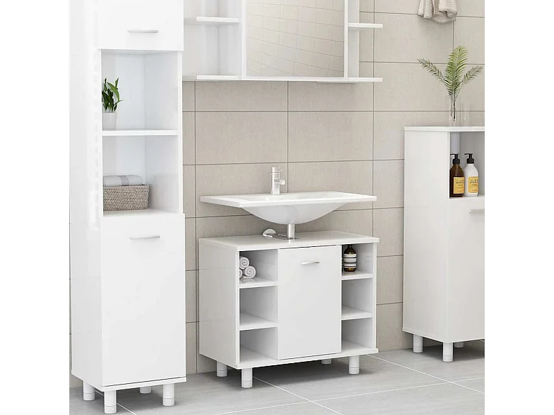 Armário casa de banho 60x32x53,5 cm contrapl. branco brilhante