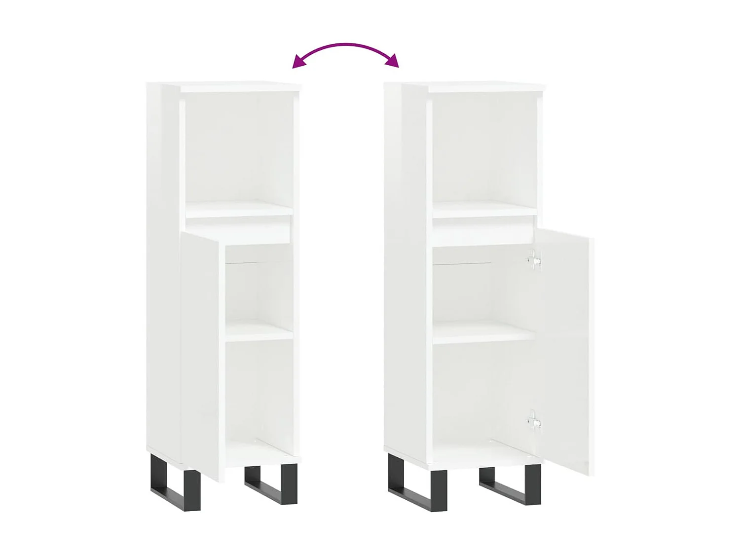 Badkamerkast 30x30x100 cm bewerkt hout hoogglans wit