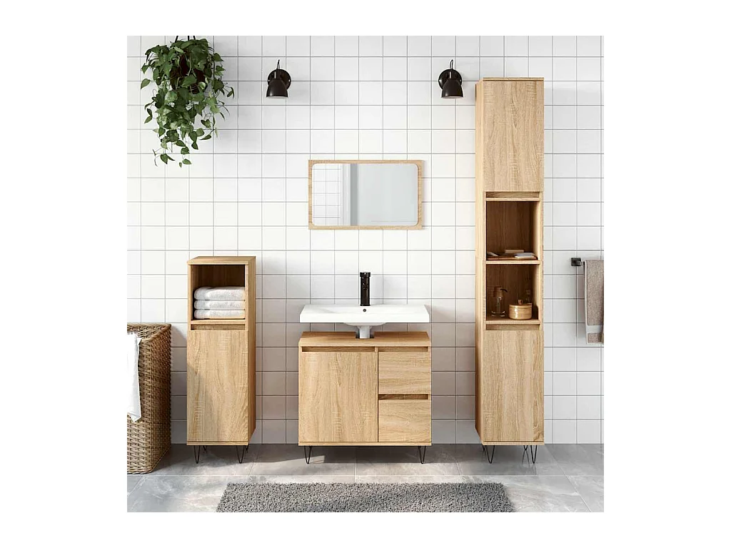 Armoire salle de bain chêne sonoma 65x33x60 cm