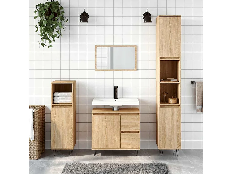 Armario de baño madera contrachapada roble Sonoma 65x33x60 cm