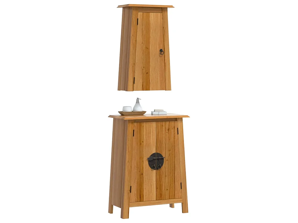 Conjunto de muebles de baño 2 piezas madera maciza de pino
