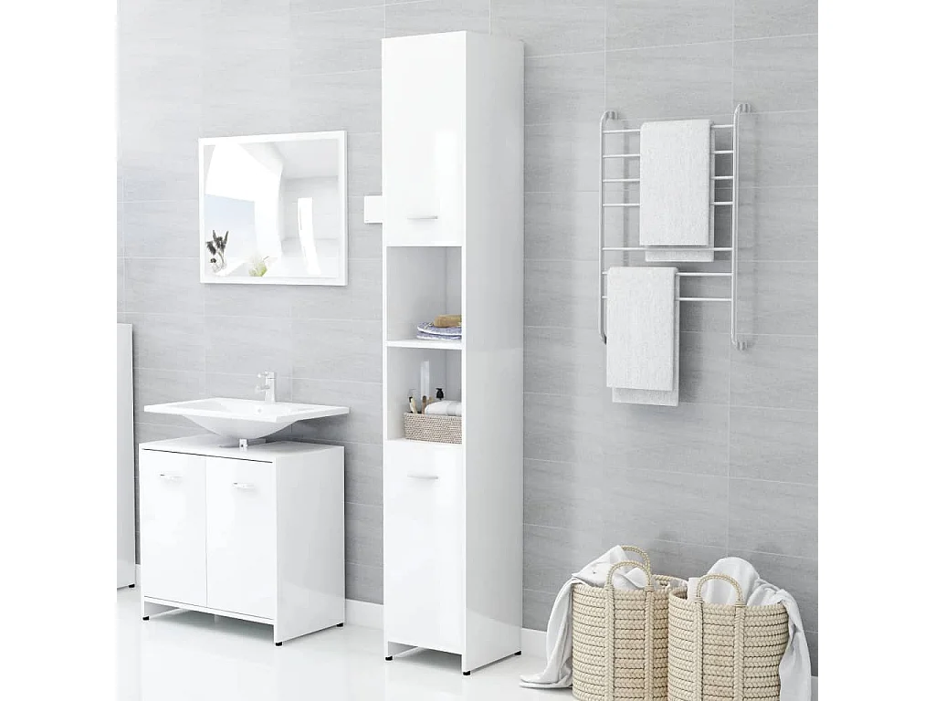 Armoire de salle de bain Blanc brillant Bois d'ingénierie