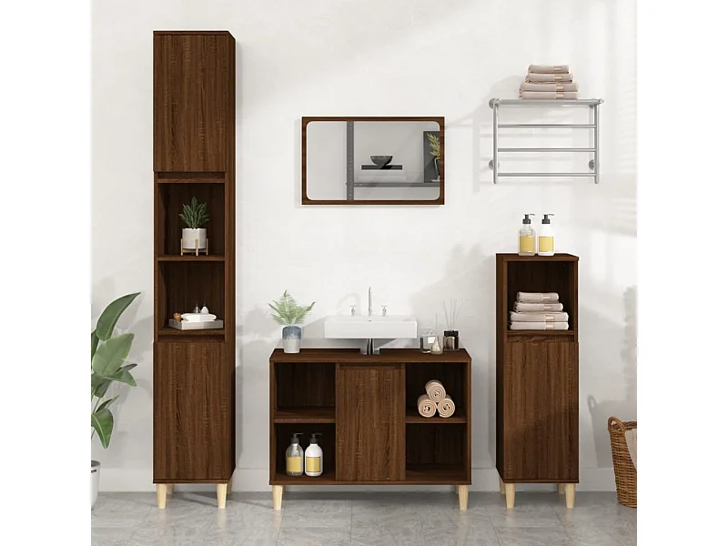 Armario de lavabo madera contrachapada roble marrón 80x33x60 cm