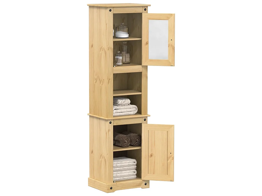 Szafka łazienkowa Corona z litego drewna sosnowego 50x40x185 cm z metalowymi uchwytami i dużą przestrzenią do przechowywania