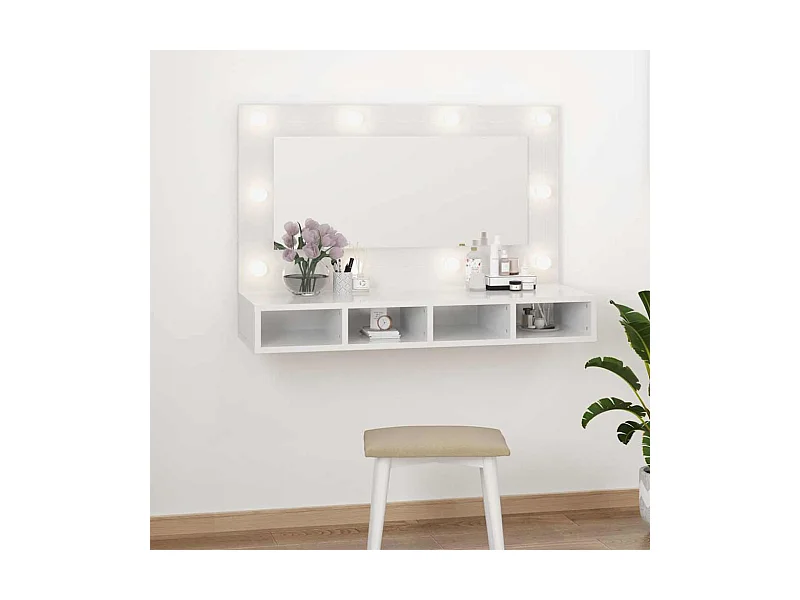 Spiegelschrank mit LED Hochglanz-Weiß 90x31,5x62 cm