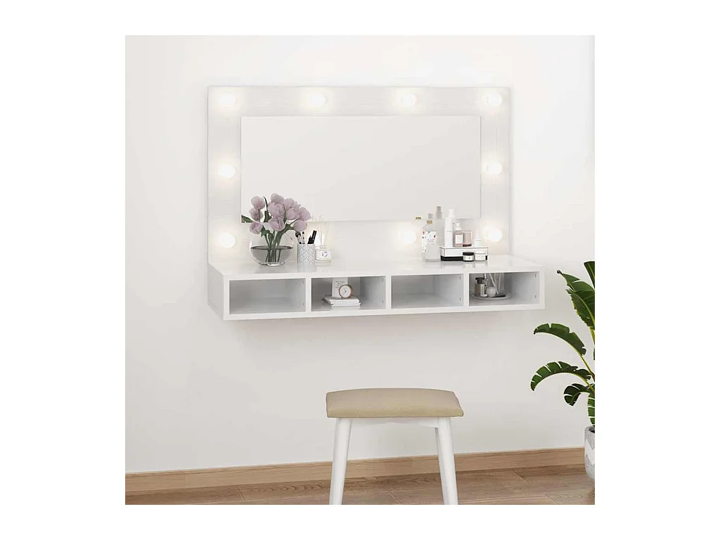 Armoire à miroir avec LED Blanc brillant 90x31,5x62 cm