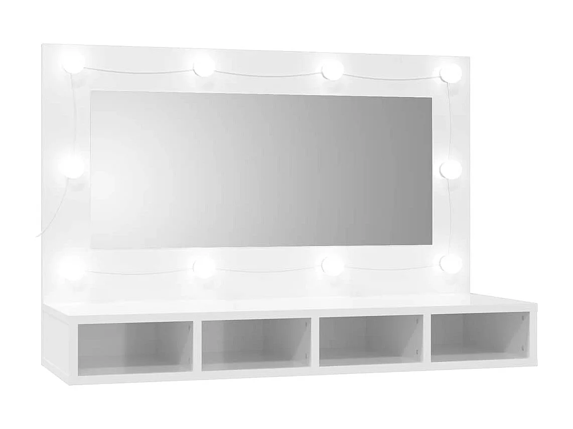 Mueble con espejo y luces LED blanco brillante 90x31,5x62 cm