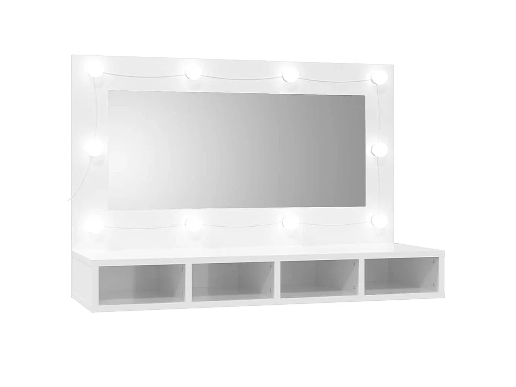Spiegelschrank mit LED Hochglanz-Weiß 90x31,5x62 cm
