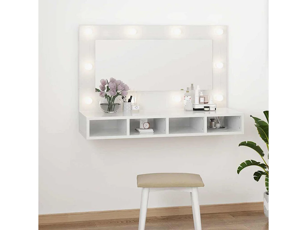 Spiegelschrank mit LED Hochglanz-Weiß 90x31,5x62 cm