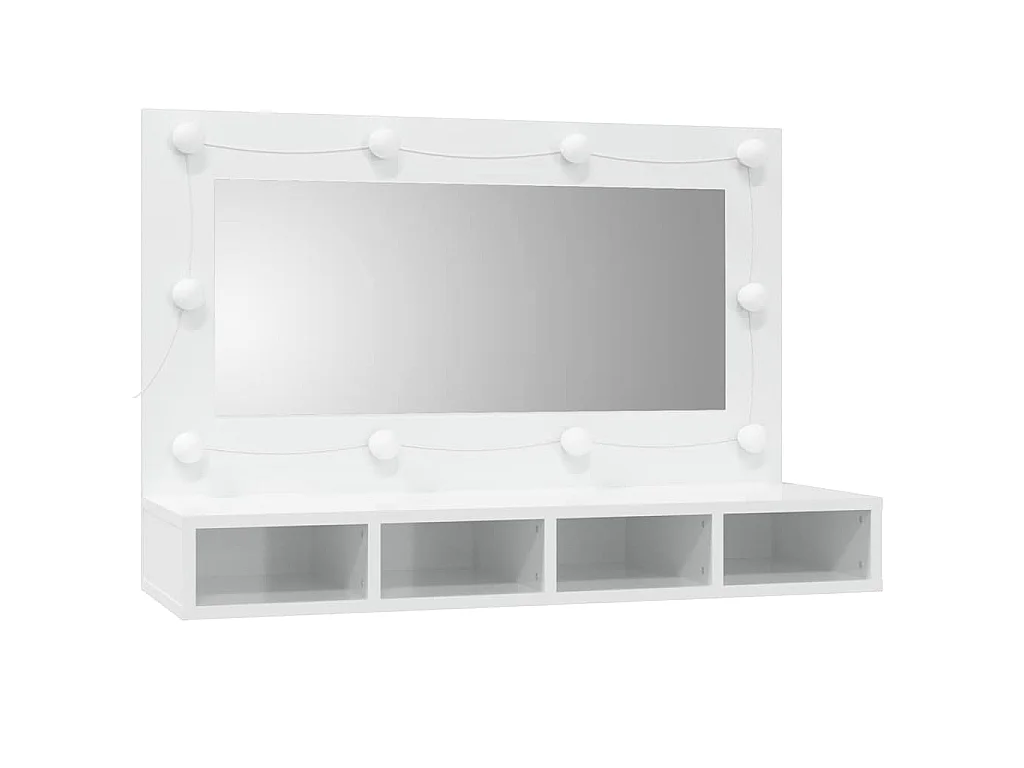 Spiegelschrank mit LED Hochglanz-Weiß 90x31,5x62 cm