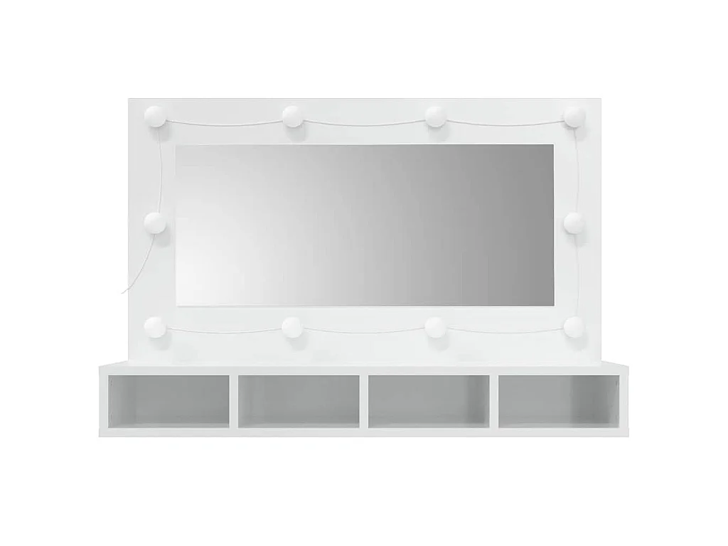Spiegelschrank mit LED Hochglanz-Weiß 90x31,5x62 cm