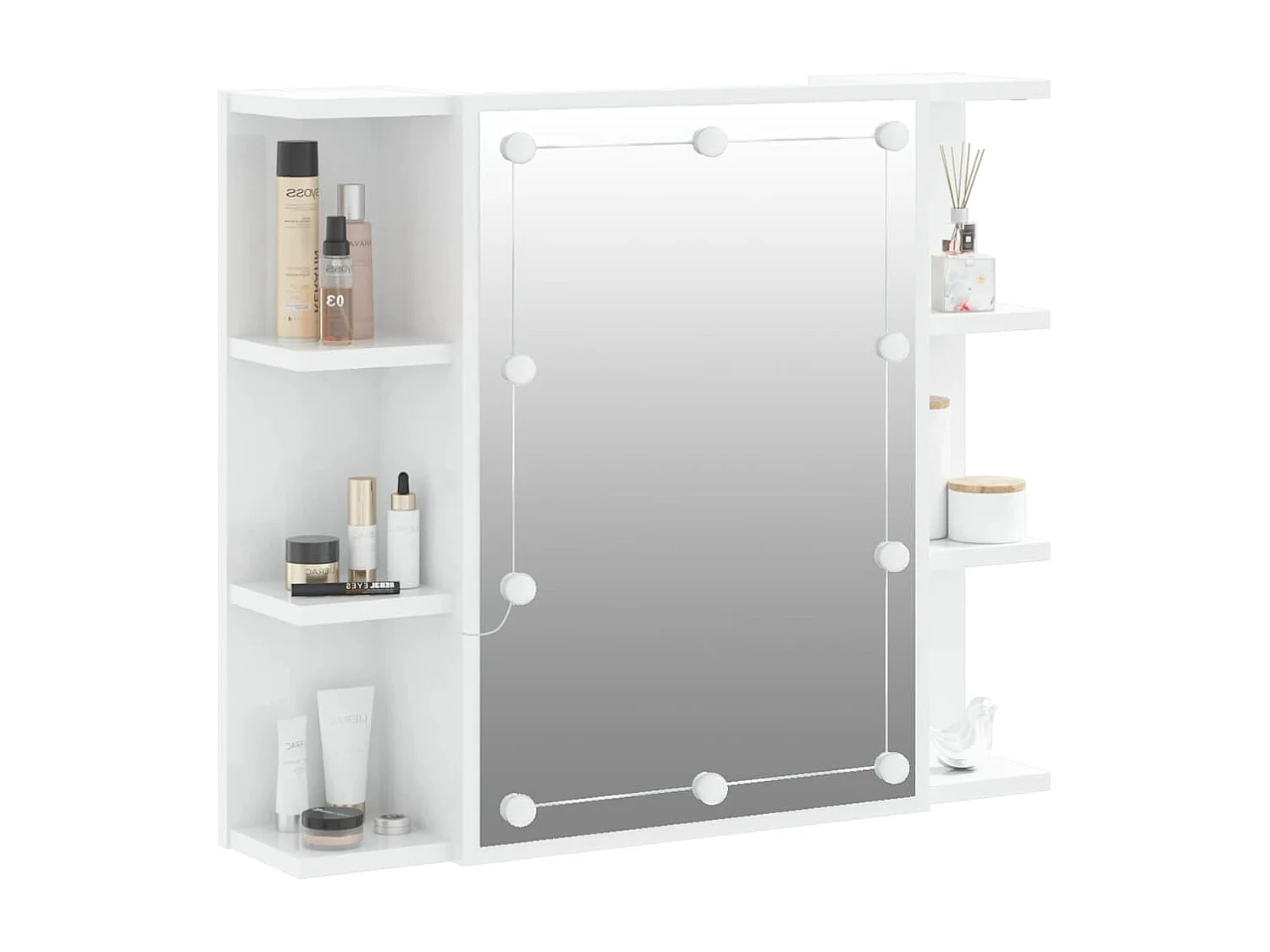 Mueble con espejo y luces LED blanco brillante 70x16,5x60 cm