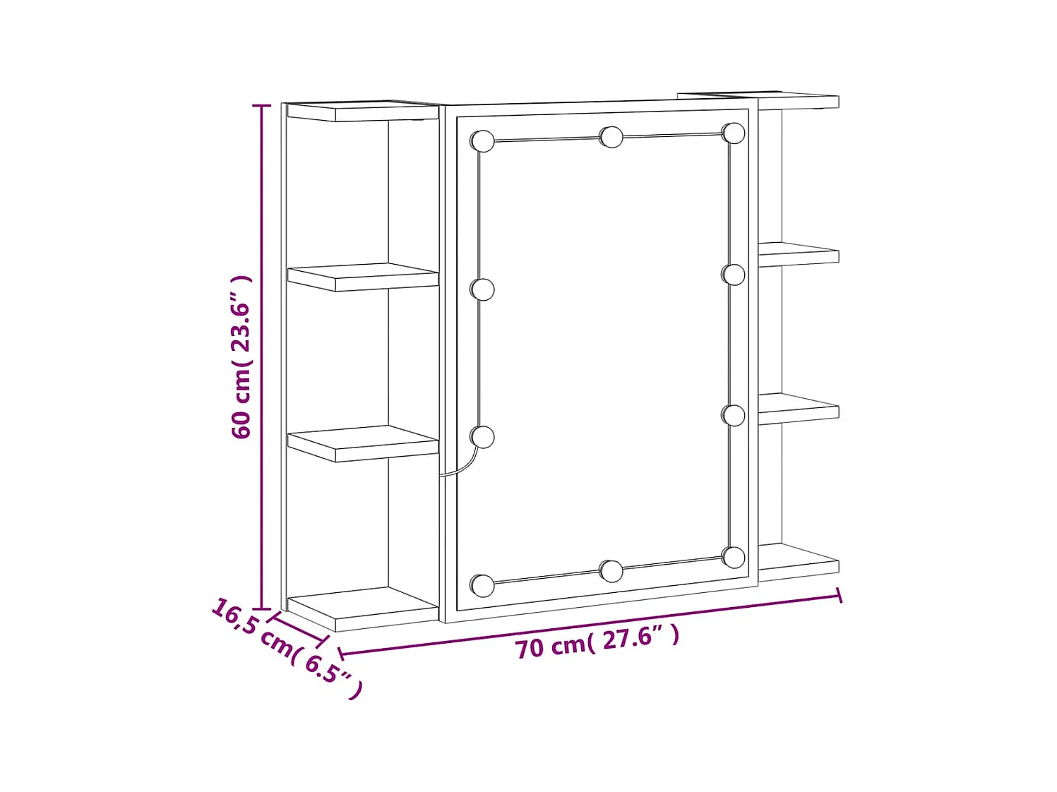 Spiegelkast met LED-verlichting 70x16,5x60 cm hoogglans wit