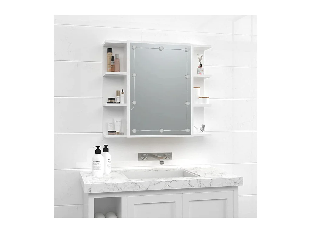 Spiegelkast met LED-verlichting 70x16,5x60 cm hoogglans wit