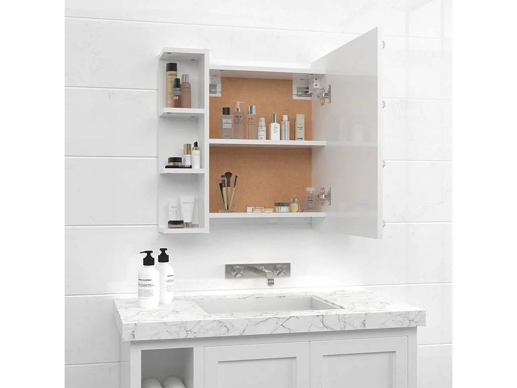 Mobile a Specchio con LED Bianco Lucido 70x16,5x60 cm