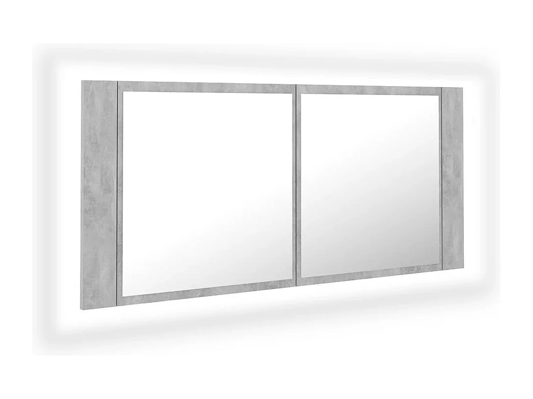 Armoire de salle de bain à miroir LED Gris béton Acrylique