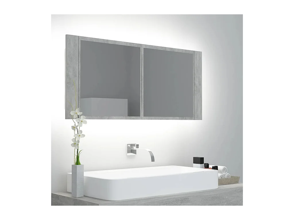 Armoire de salle de bain à miroir LED Gris béton Acrylique