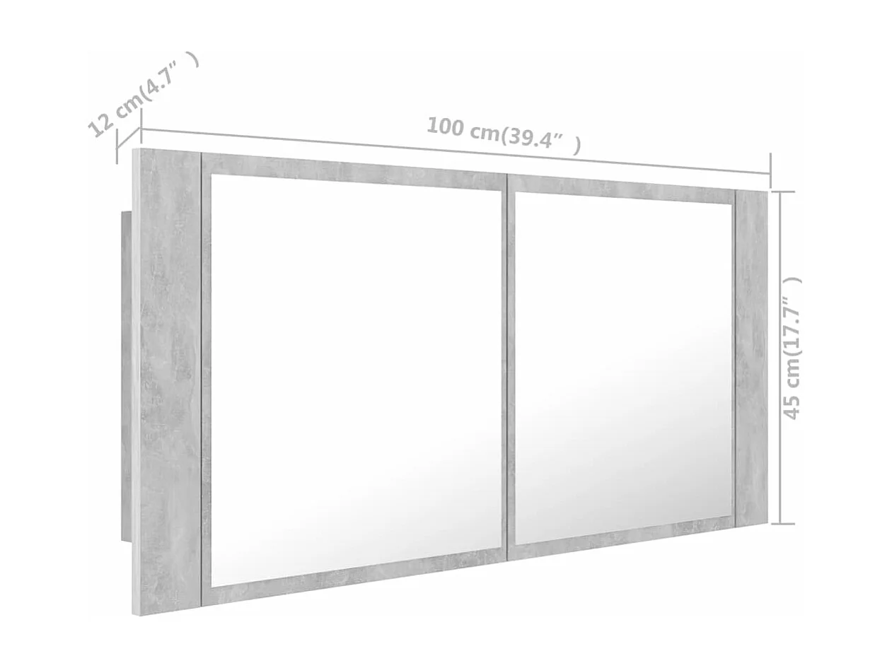 Armoire de salle de bain à miroir LED Gris béton Acrylique