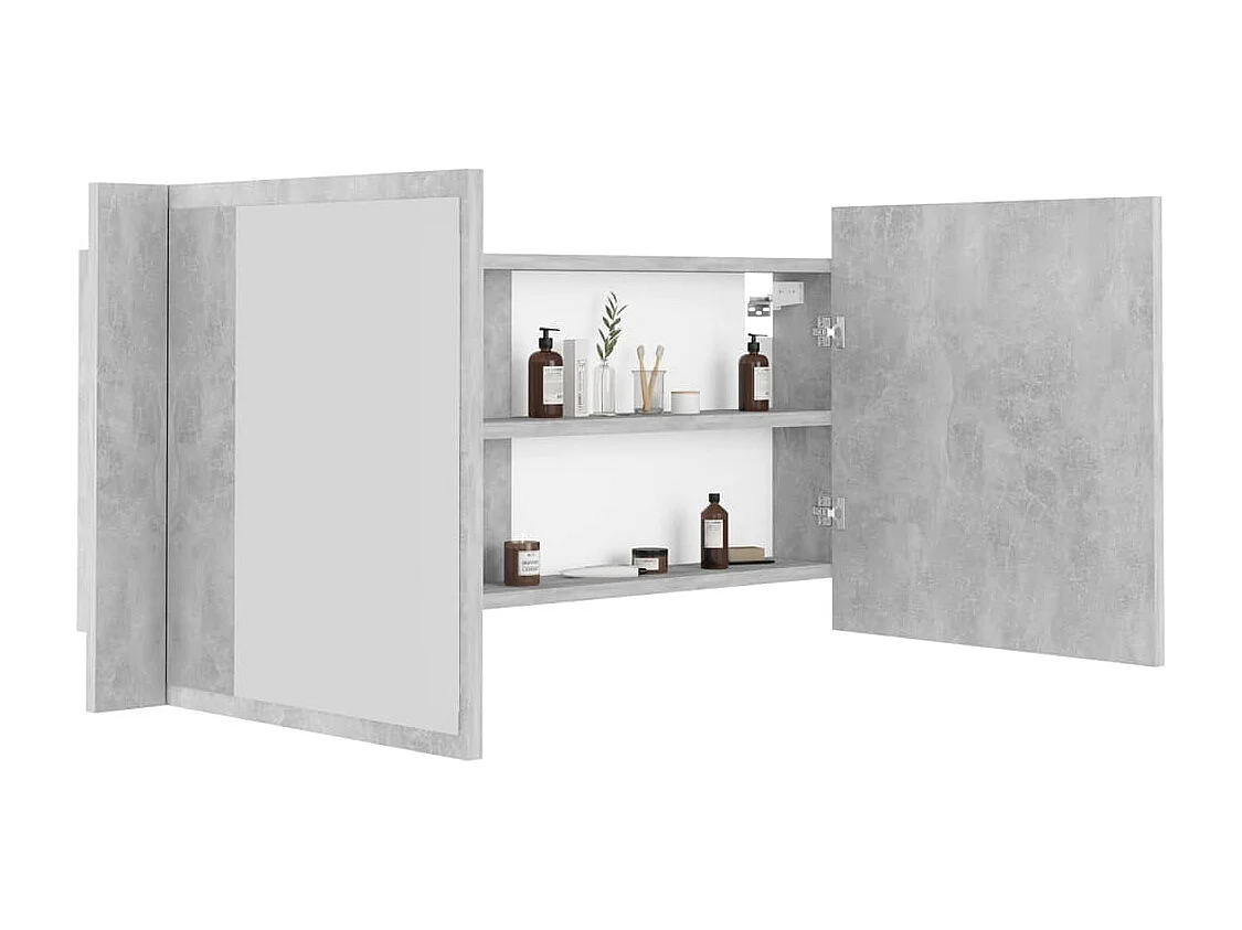 Armoire de salle de bain à miroir LED Gris béton Acrylique
