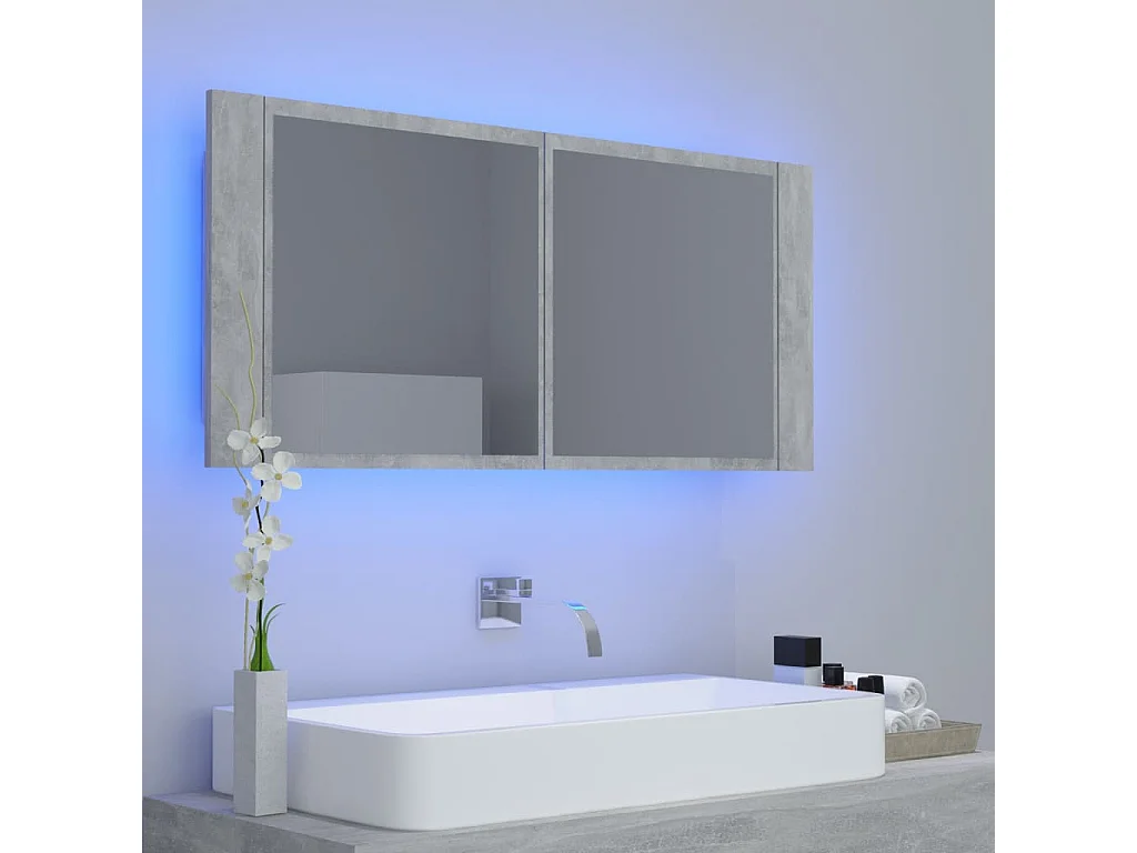 Armoire de salle de bain à miroir LED Gris béton Acrylique