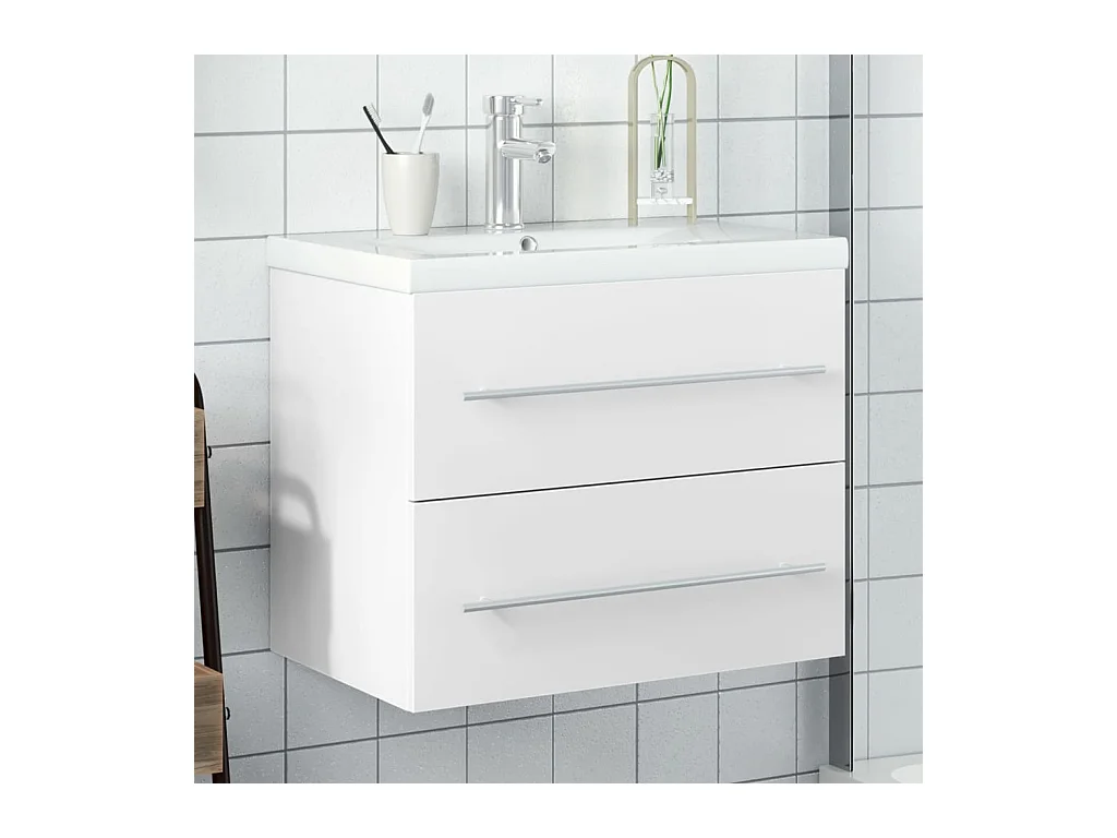 Armoire lavabo de salle de bain avec bassin intégré blanc