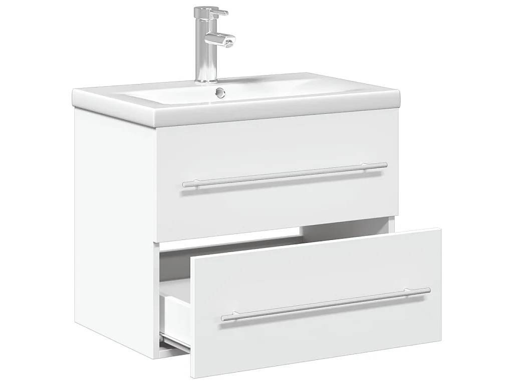 Armoire lavabo de salle de bain avec bassin intégré blanc