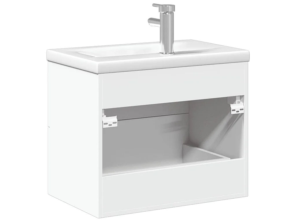 Armoire lavabo de salle de bain avec bassin intégré blanc