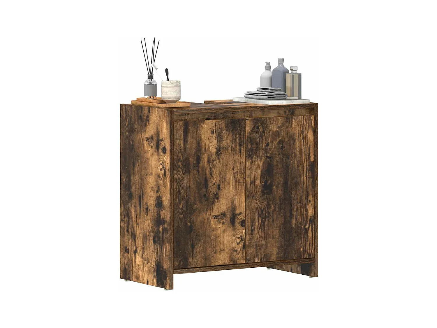 Badkamerkast 60x33x61 cm bewerkt hout gerookt eikenkleurig