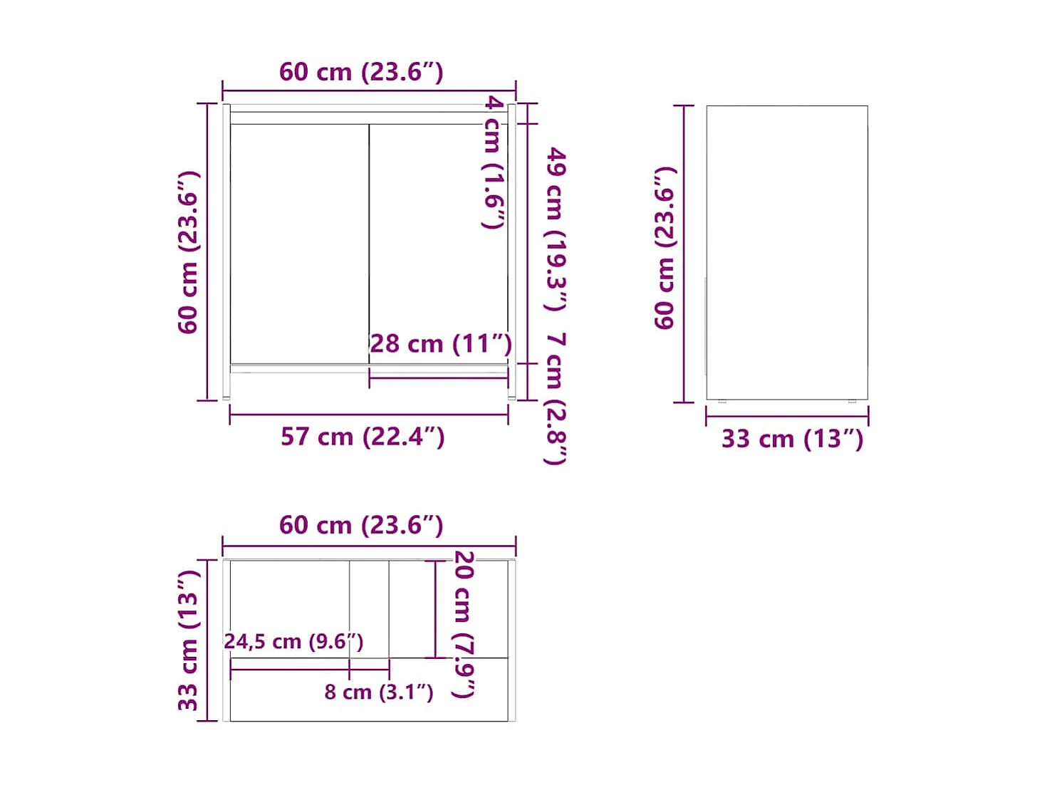 Armadietto Bagno Rovere Fumo 60x33x61 cm in Legno Multistrato