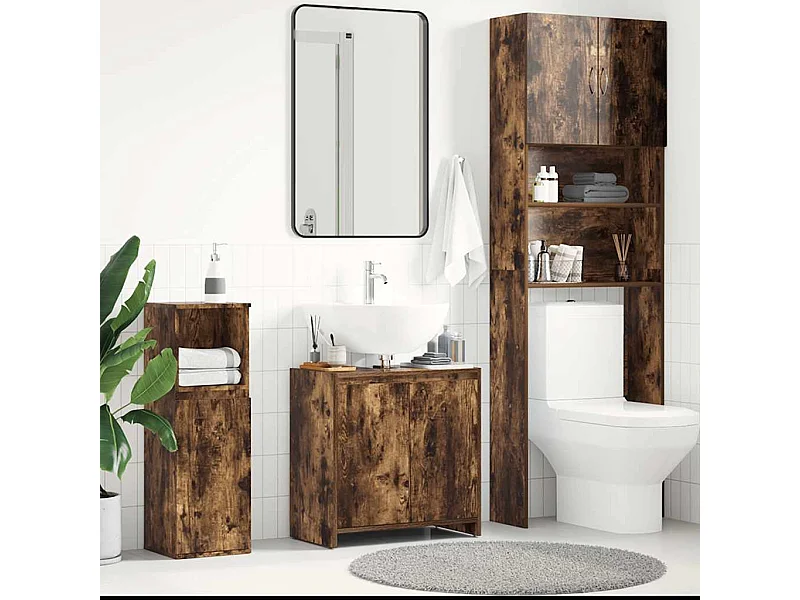 Badkamerkast 60x33x61 cm bewerkt hout gerookt eikenkleurig