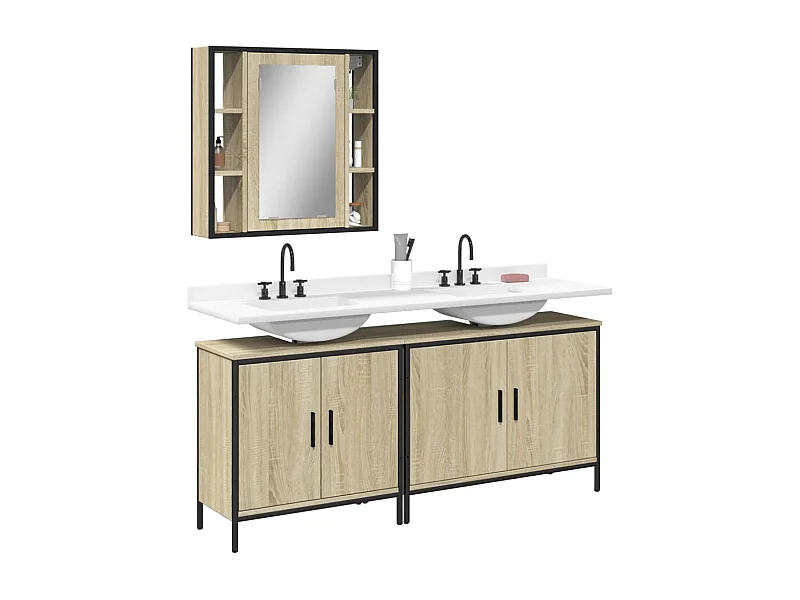 Ensemble d'armoires de salle de bain 3 pcs chêne sonoma