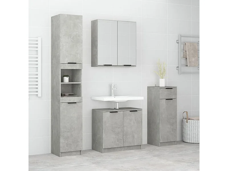 4 pcs conj. móveis casa de banho madeira proc. cinza cimento