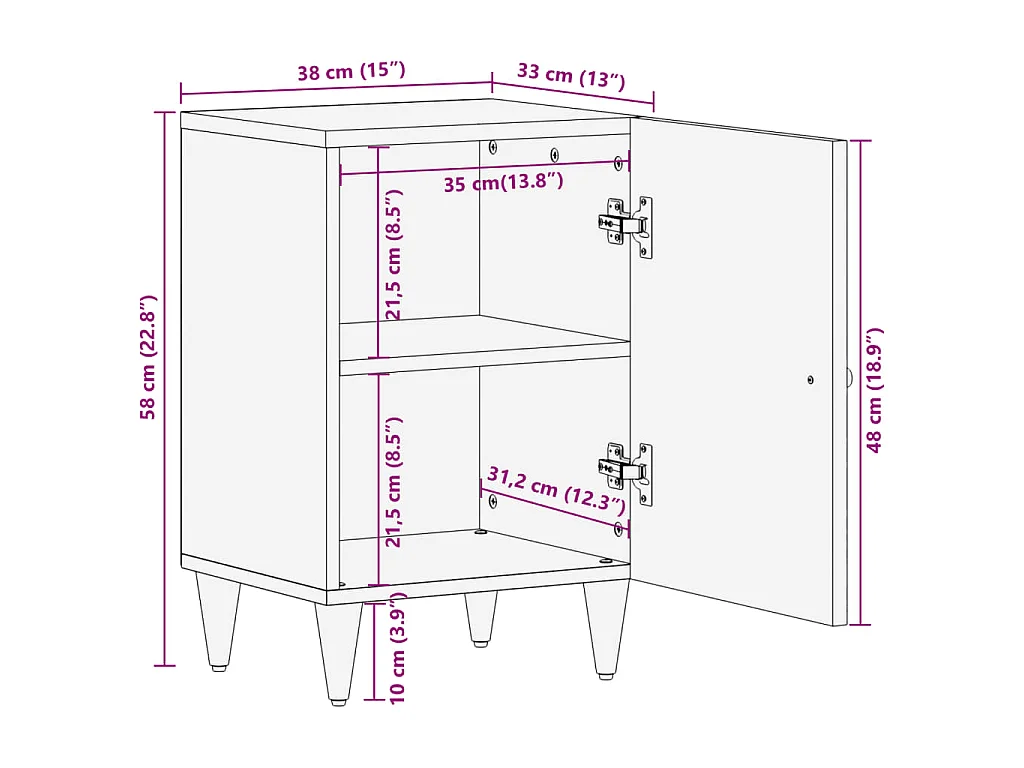 Mobile da Bagno 38x33x58 cm in Legno Massello di Mango