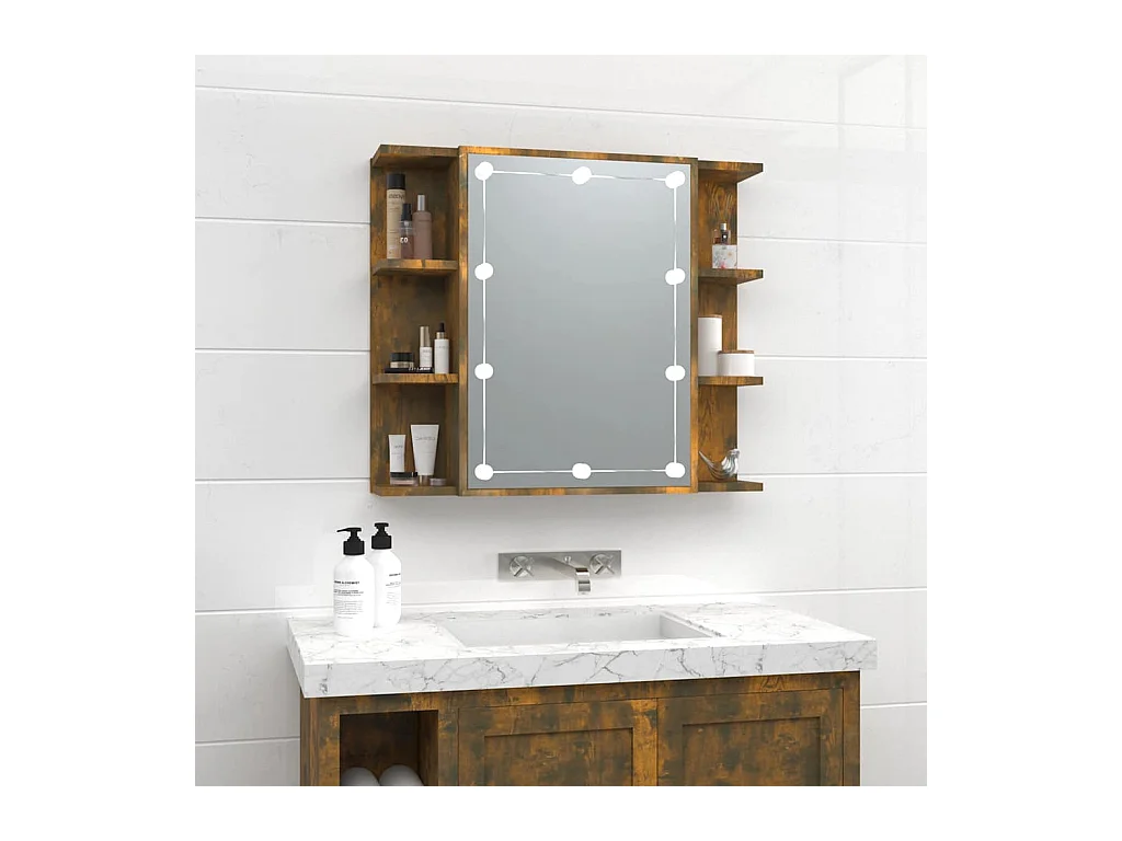 Armoire à miroir avec LED Chêne fumé 70x16,5x60 cm