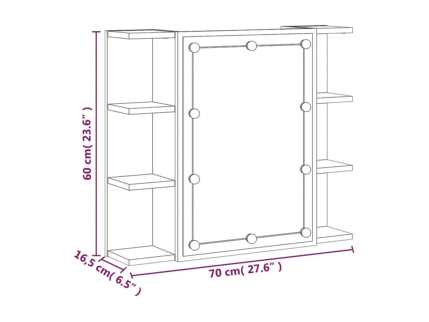 Armoire à miroir avec LED Chêne fumé 70x16,5x60 cm